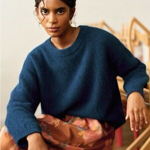 Sezane Amiel Jumper Peacock Blue Crew Neck Sweater, M